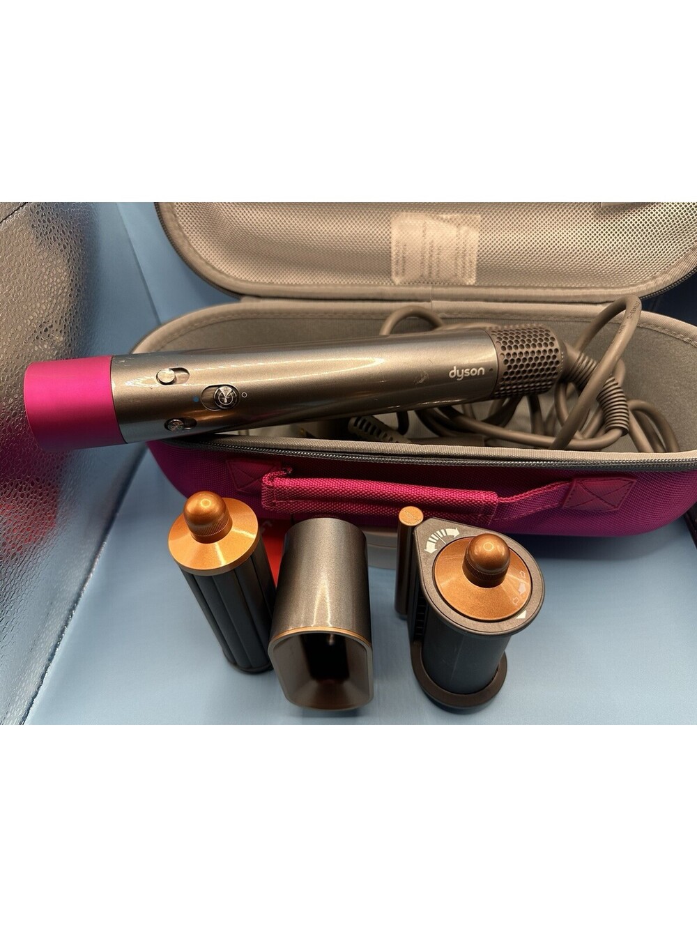 Dyson Airwrap HS01 Multi-Styler Nickel Fuchsia w/Case 3 Attachments Tested